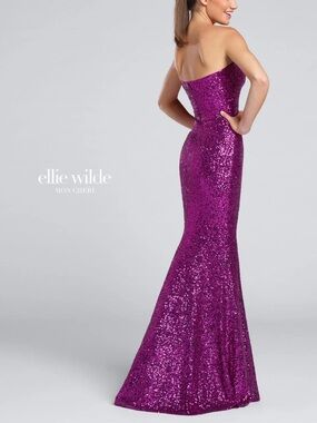 NWT ELLIE WILDE BY MON CHERI Sz 6 Fuchsia Sequin Gown EW117033